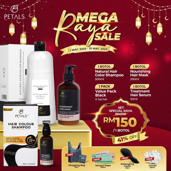 (MEGA RAYA SALE) Set Special Raya - 1 Black + 1 Value Pack + 1 Hair Serum + 1 Hair Mask